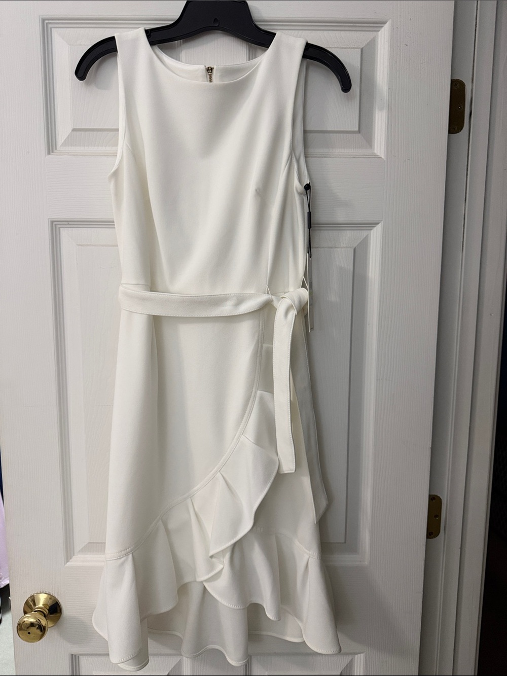 Calvin Klein Sleeveless White Ruffle-Trim Midi Dress